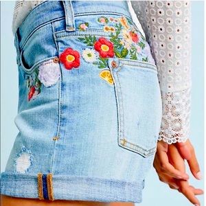 Pilcro Embroidered Boyfriend Denim Shorts